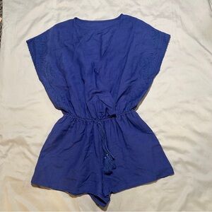 Women’s Shortsleeved Shorts Romper Embroidery Tassel Accents Elastic Waist S/M